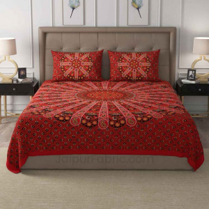 Red Paisley Mandala Cotton Double Bedsheet
