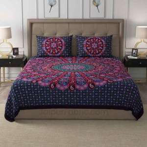 Violet Paisley Mandala Cotton Double Bedsheet