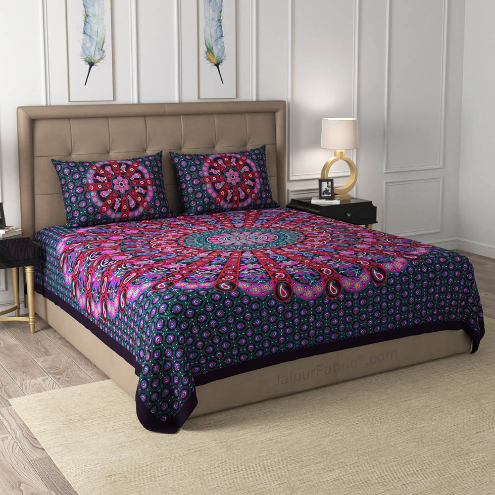 Violet Paisley Mandala Cotton Double Bedsheet