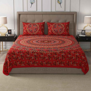 Red Shahi Barat Mandala Cotton Double Bedsheet