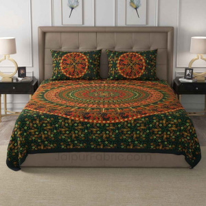 Green Shahi Barat Mandala Cotton Double Bedsheet