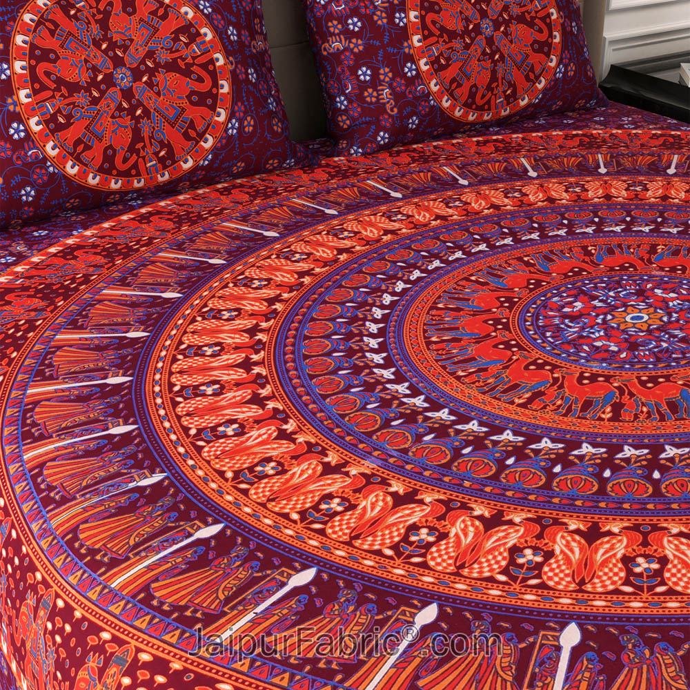 Maroon Shahi Barat Mandala Cotton Double Bedsheet
