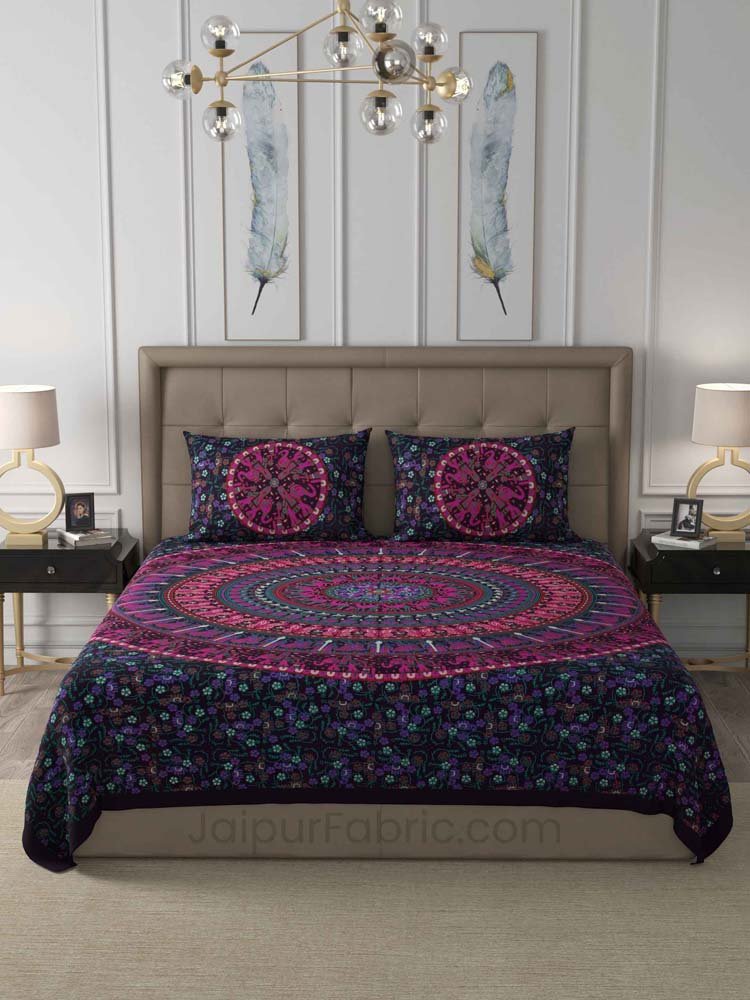 Violet Shahi Barat Mandala Cotton Double Bedsheet