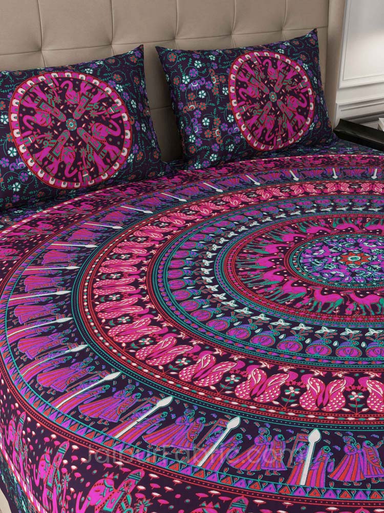 Violet Shahi Barat Mandala Cotton Double Bedsheet