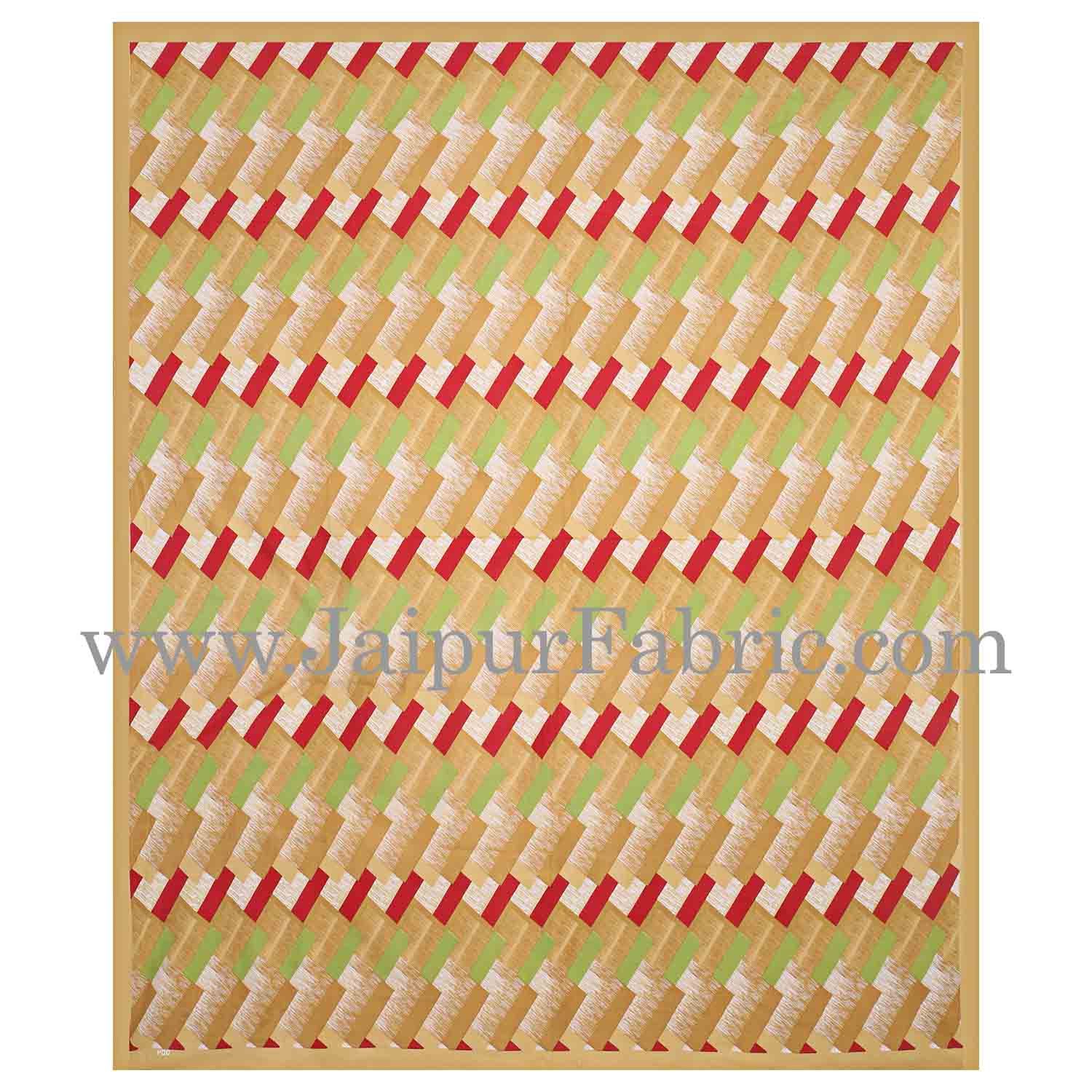 Mustard  Border Zig-Zag Pattern Cotton Satin Double Bed Sheet