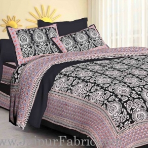 Black  Border Large Booty Print Cotton Double Bed Sheet