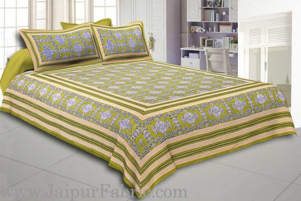 Green  Border Pink Base Mandana Print Cotton Double Bed Sheet