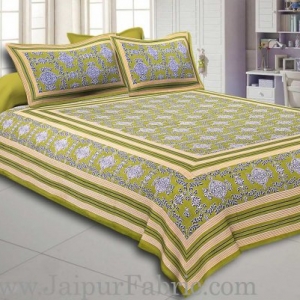 Green  Border Pink Base Mandana Print Cotton Double Bed Sheet