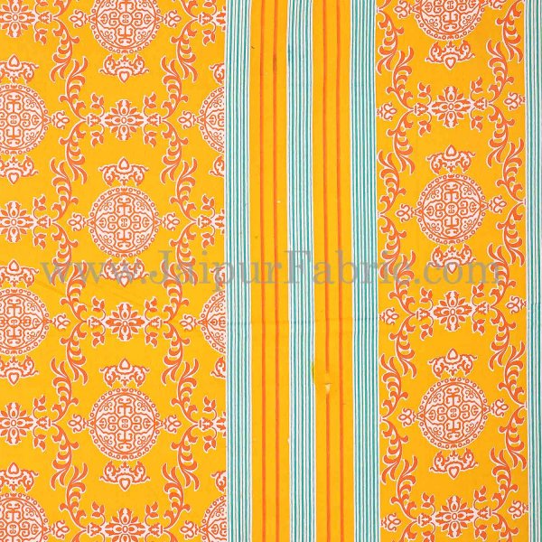 Yellow  Border Pink Base Mandana Print Cotton Double Bed Sheet