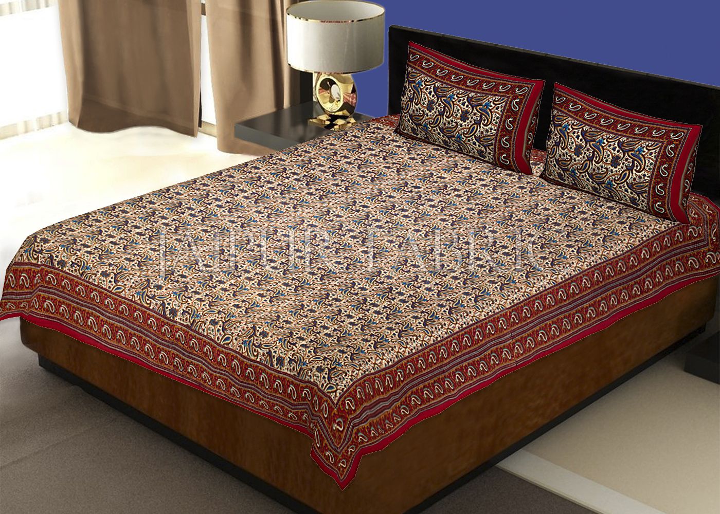 Maroon Rajasthani Jaipuri Printed Cotton Double Bed Sheet