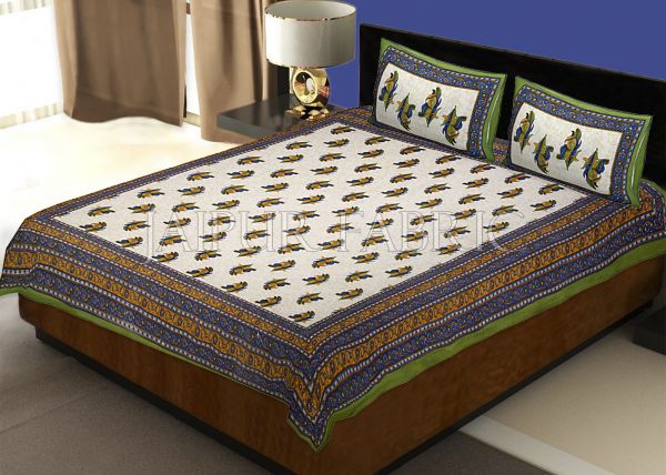 Green Border Rajasthani Bel Design Cotton Double Bed Sheet