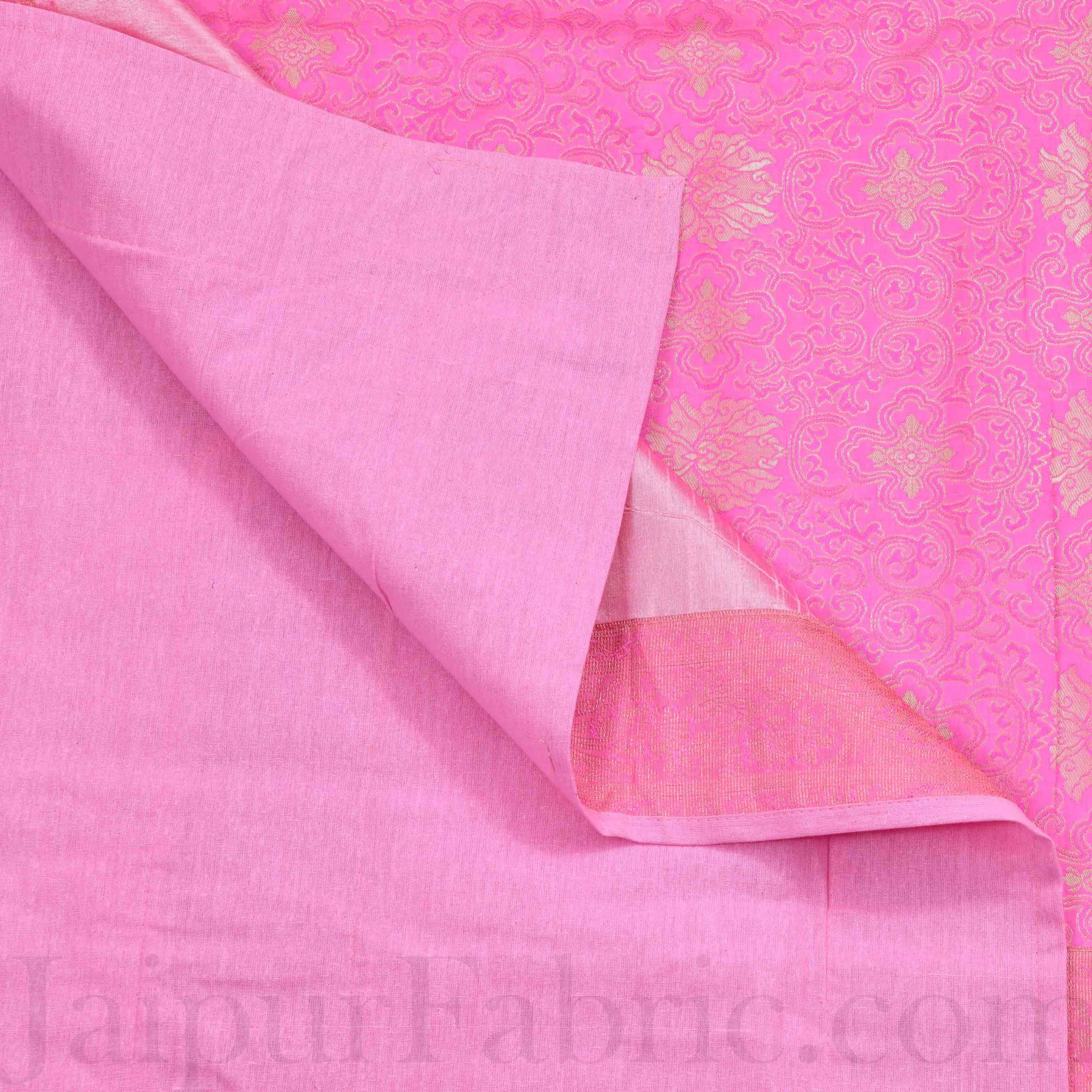 Pink Rajasthani Zari Embroidered Lace Work Silk Double Bed Sheet