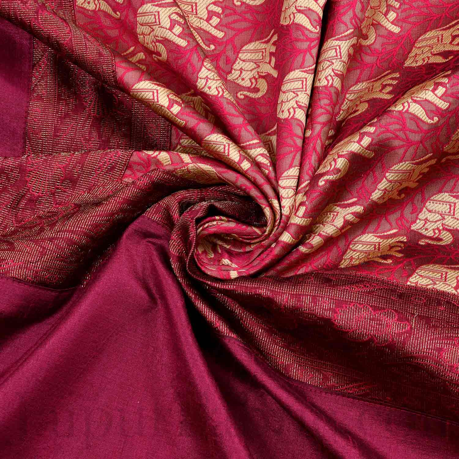 Maroon Rajasthani Zari Embroidered Lace Work Silk Double Bed Sheet