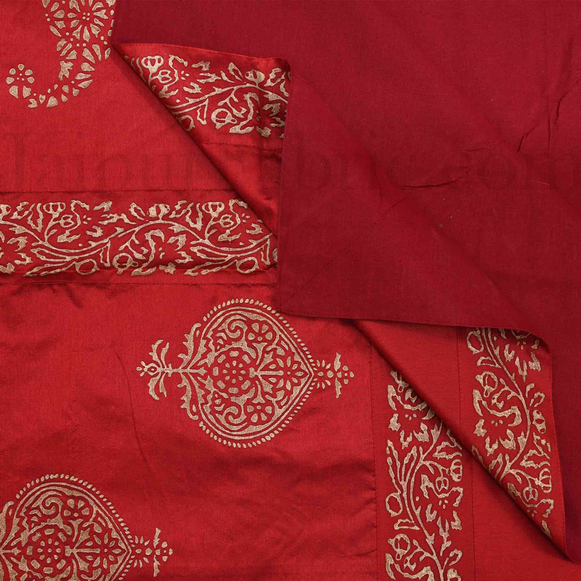 Maroon Base Khadi  Print Hand Block Work Silk Double  Bedsheet