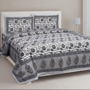 Stone Grey Floral Carnival Double Bedsheet
