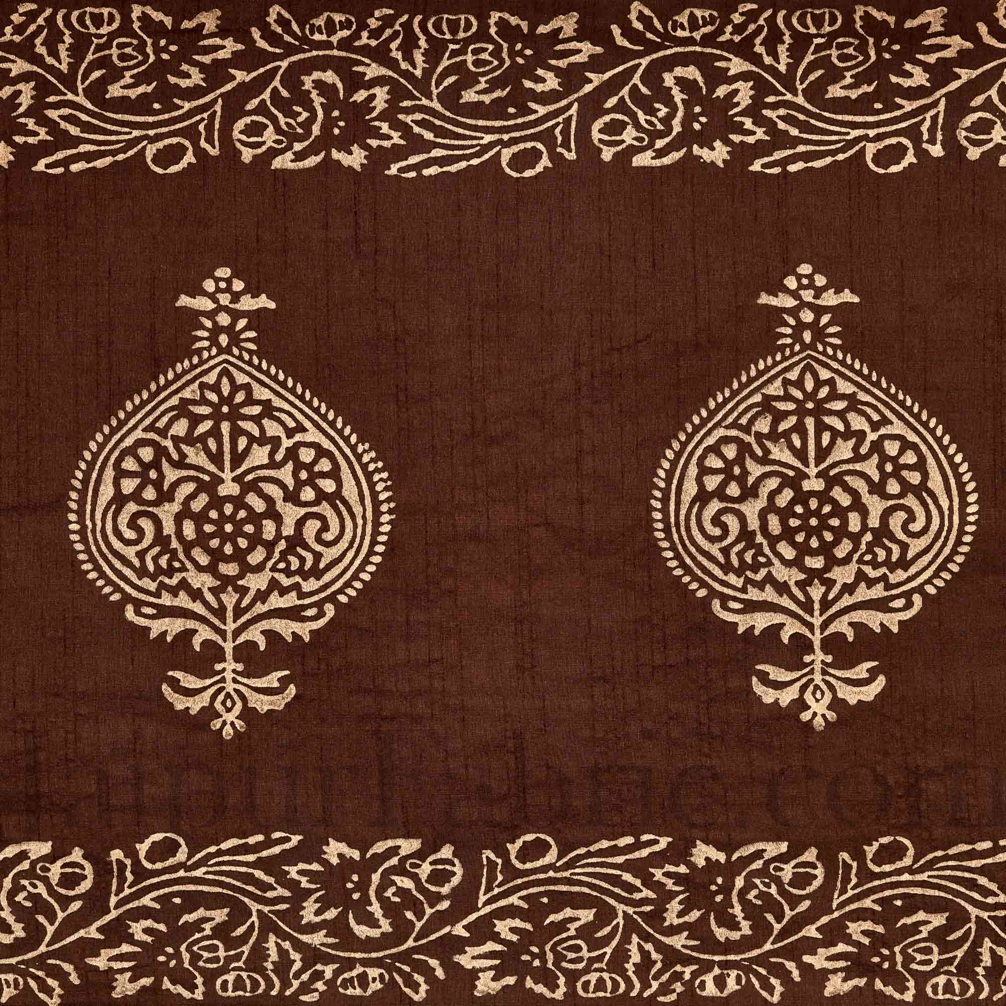 Brown Base Khadi Print Hand Work Silk Double Bed Sheet