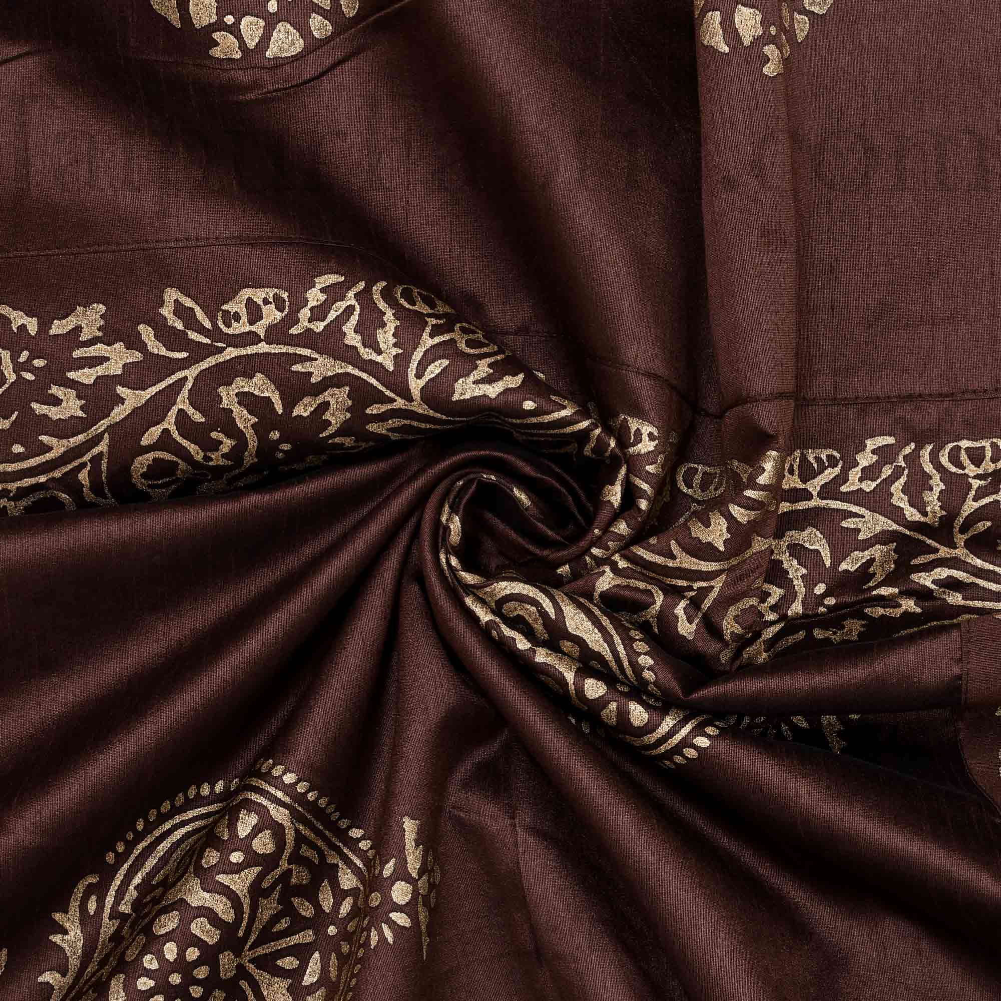 Brown Base Khadi Print Hand Work Silk Double Bed Sheet