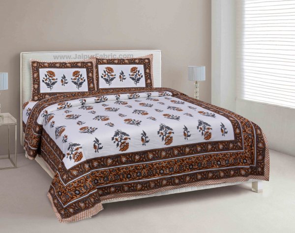Orange Floral Allure Double Bedsheet