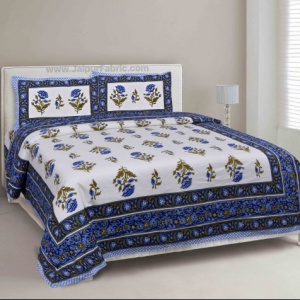 Blue Floral Allure Double Bedsheet