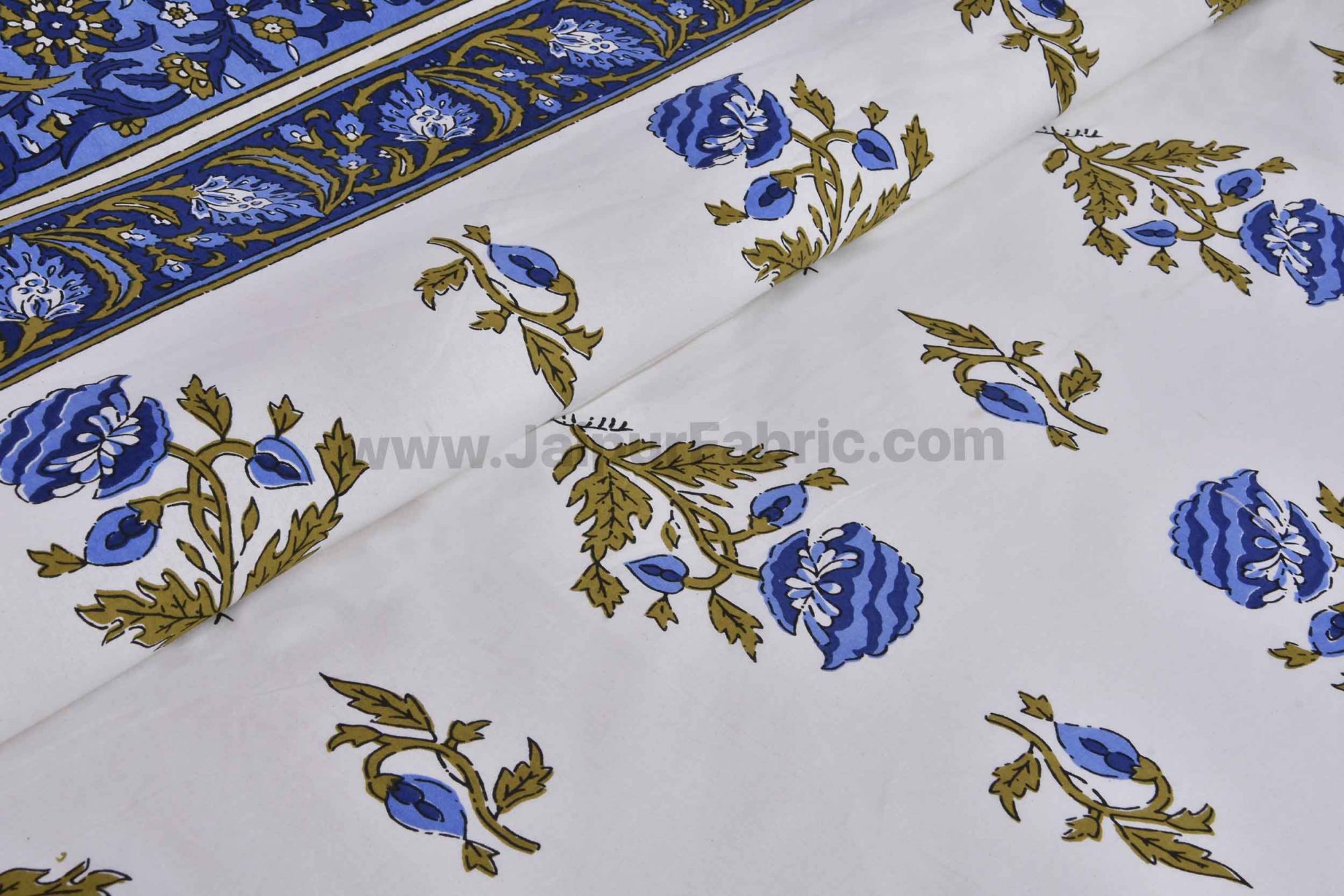Blue Floral Allure Double Bedsheet