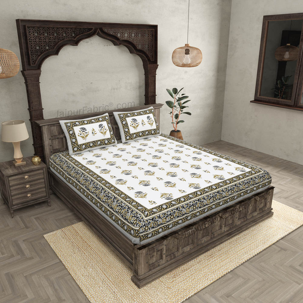 Grey Floral Allure Double Bedsheet