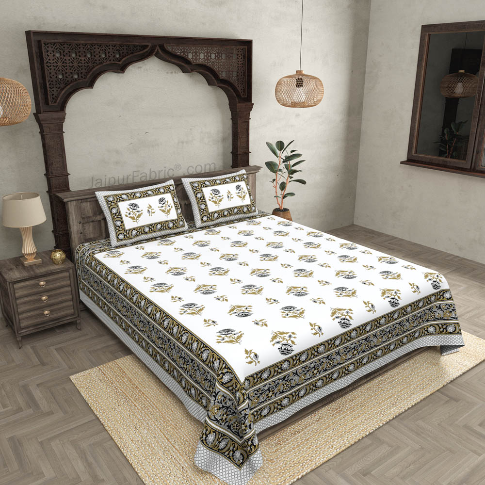 Grey Floral Allure Double Bedsheet