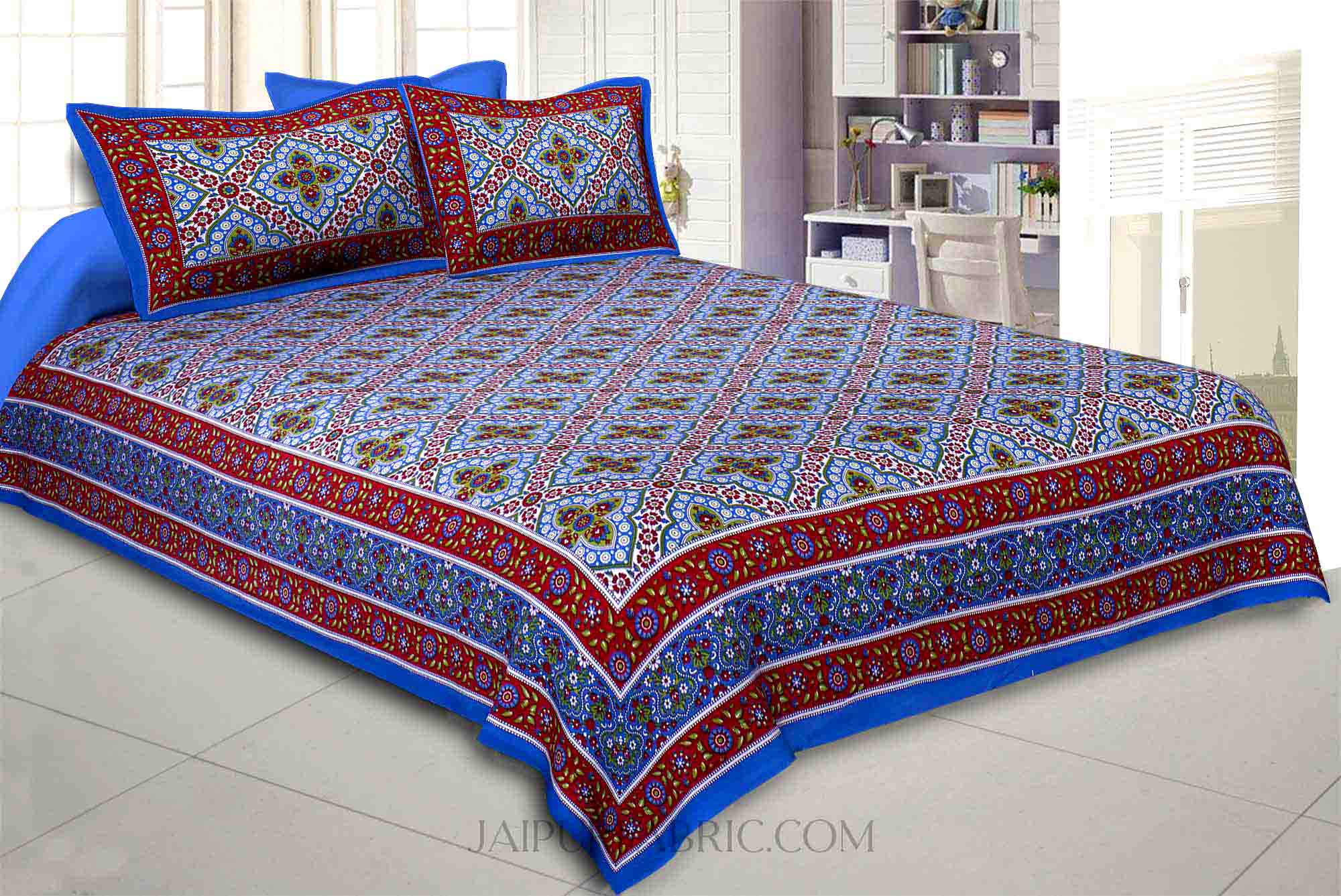 Blue Kalamkari Double Bedsheet