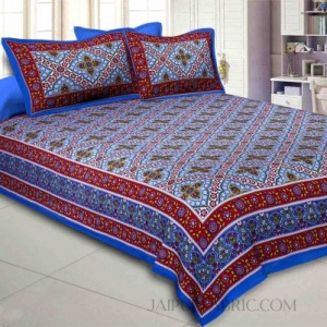 Blue Kalamkari Double Bedsheet