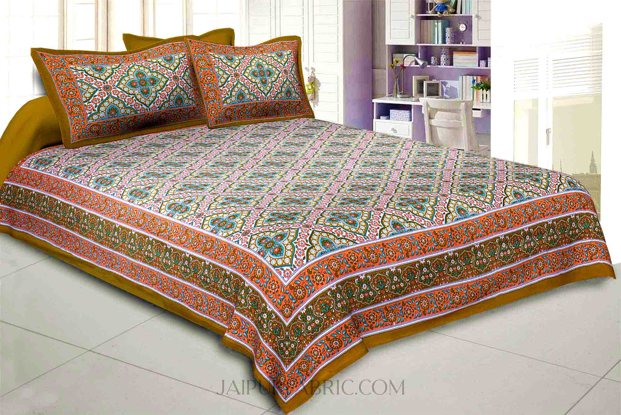Mehandi Green Kalamkari Double Bedsheet