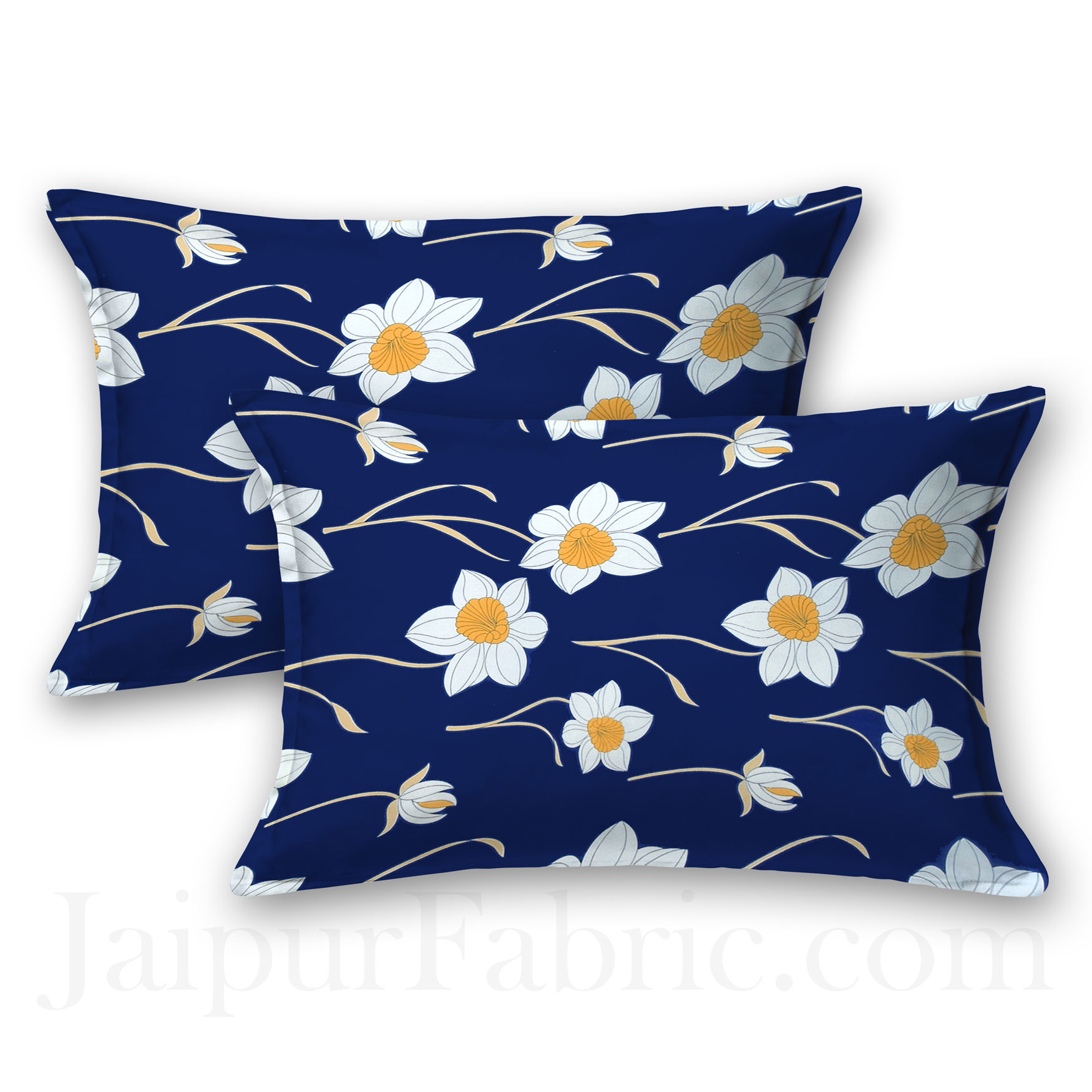 Common daisy Floral Navy Blue Poly Cotton Double Bedsheet