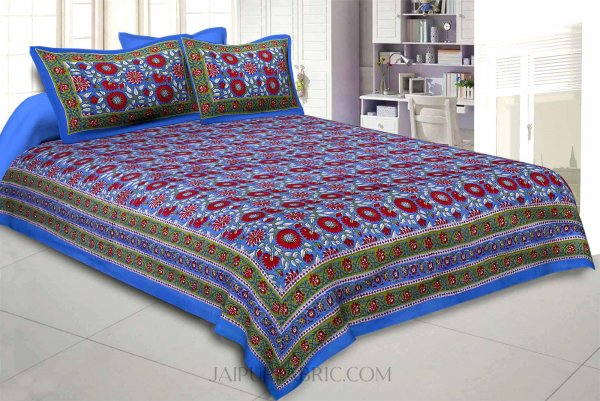 Blue Lovely Orchid Double Bedsheet