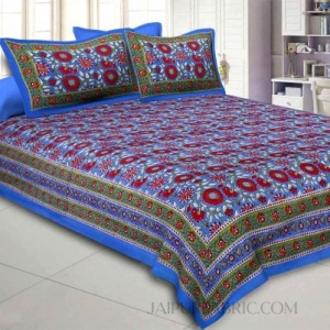 Blue Lovely Orchid Double Bedsheet