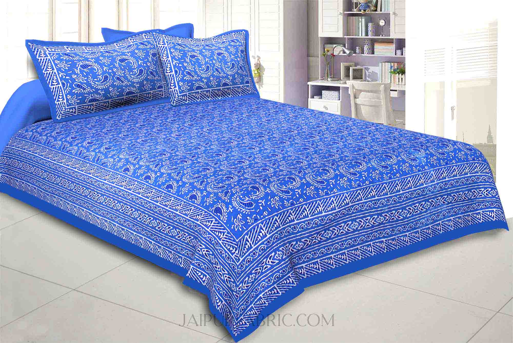 Blue Artistic Paisley Double Bedsheet
