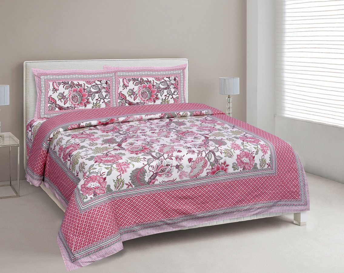 Pink Gala Flowers Double bedsheet