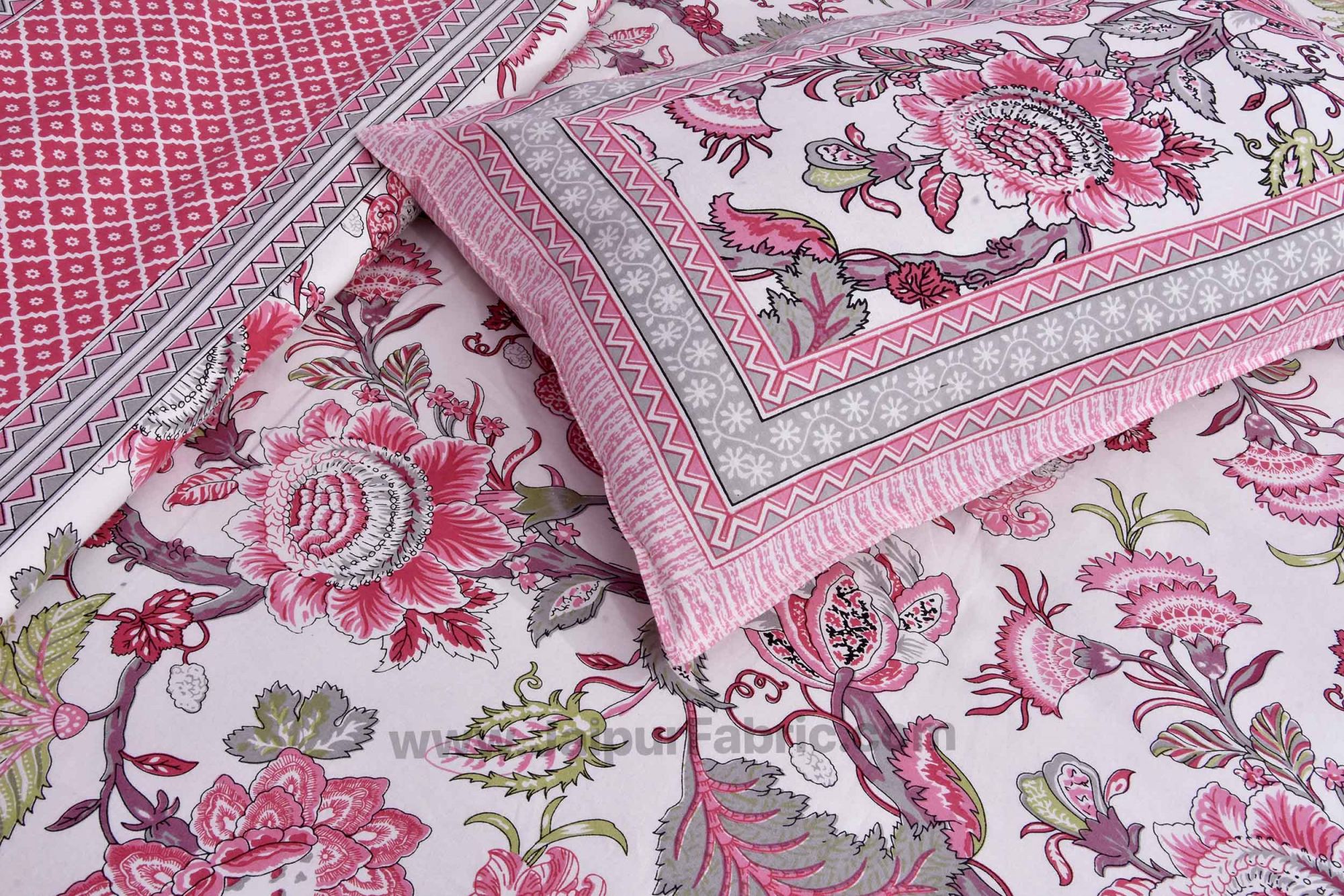 Combo372 Bed in a Bag Pink Floral  1 Dohar + 1 Double BedSheet + 2 Pillow Covers