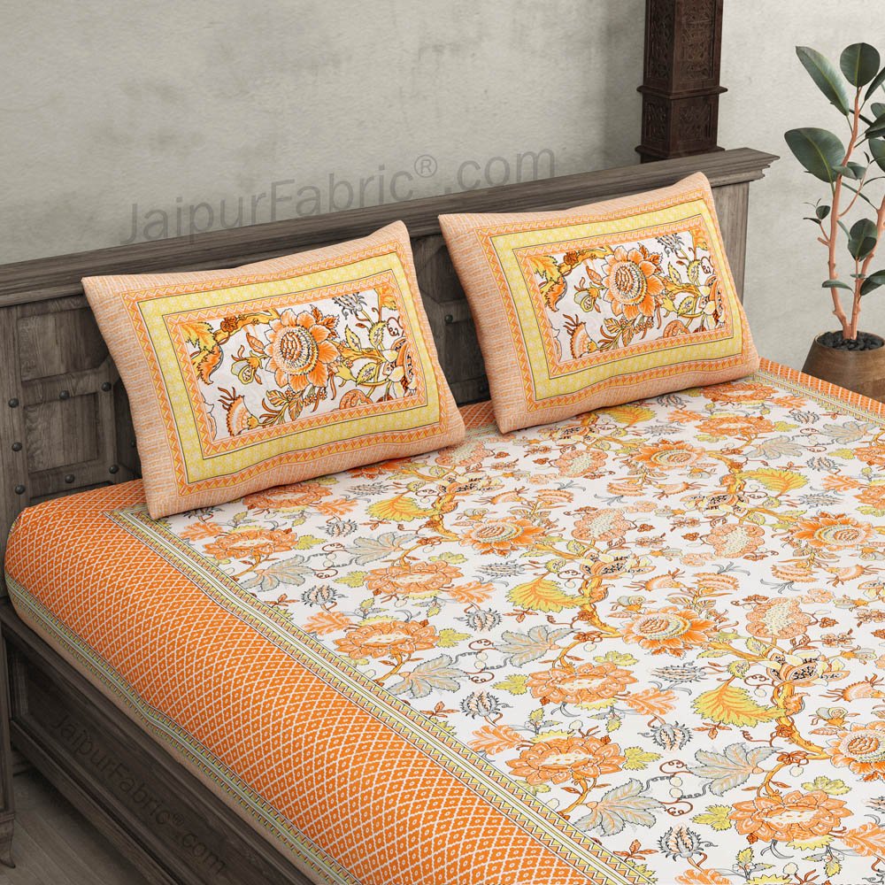 Orange Gala Flowers Double bedsheet