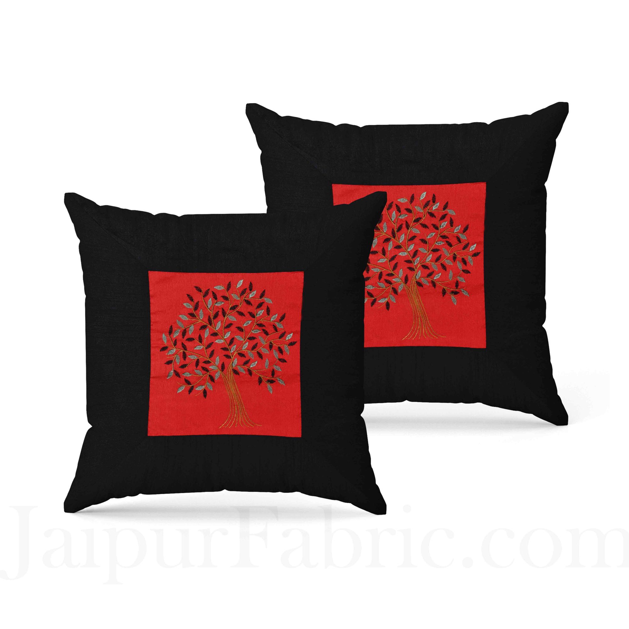 Red Base Machine Embroidery Black Patch Work Silk Double Bed Sheet