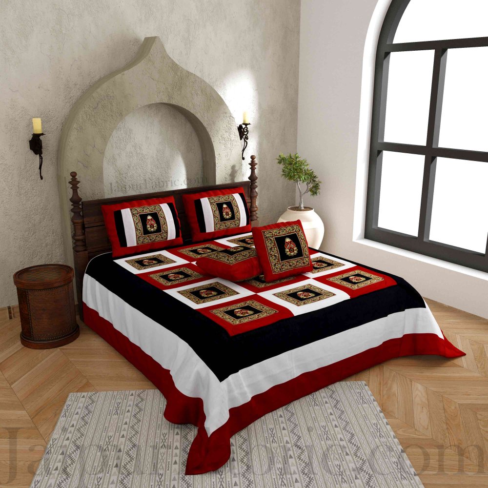 Maroon White Base Machine Embroidery and Zari Thread Work Silk Double Bed Sheet