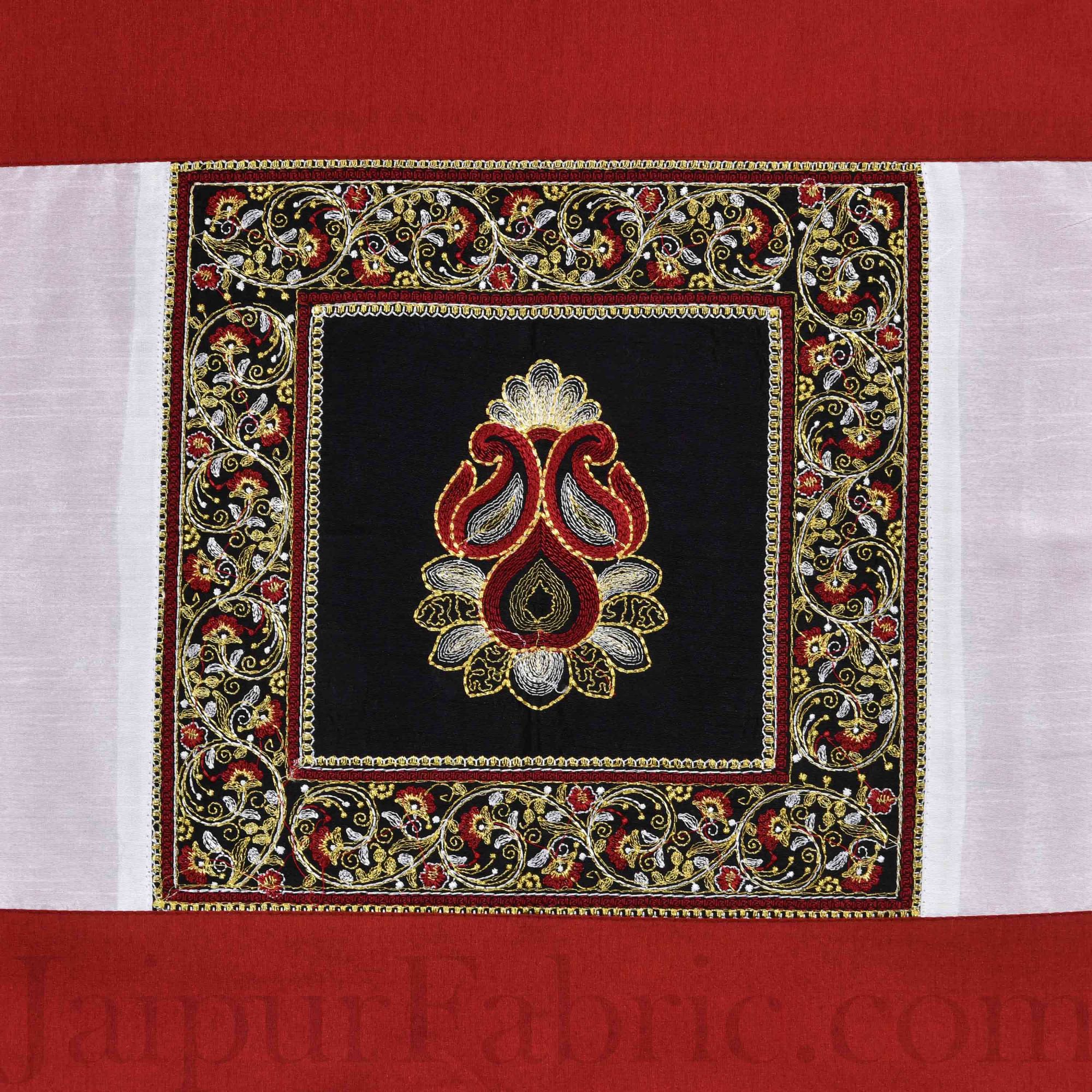 Maroon White Base Machine Embroidery and Zari Thread Work Silk Double Bed Sheet