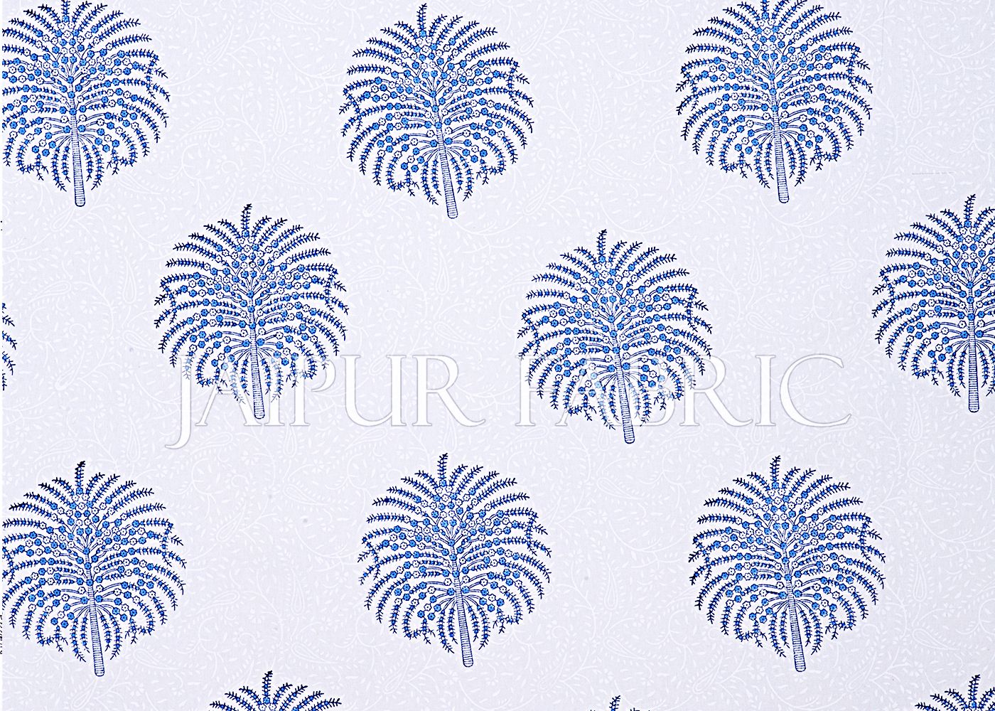 White Base With Kadi Print Blue Tree Hand Block Print Super Fine  Cotton Double Bed Sheet