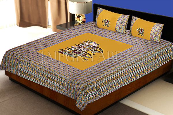 New Mustard Fat Wedding Embroidery Work Double Bed Sheet