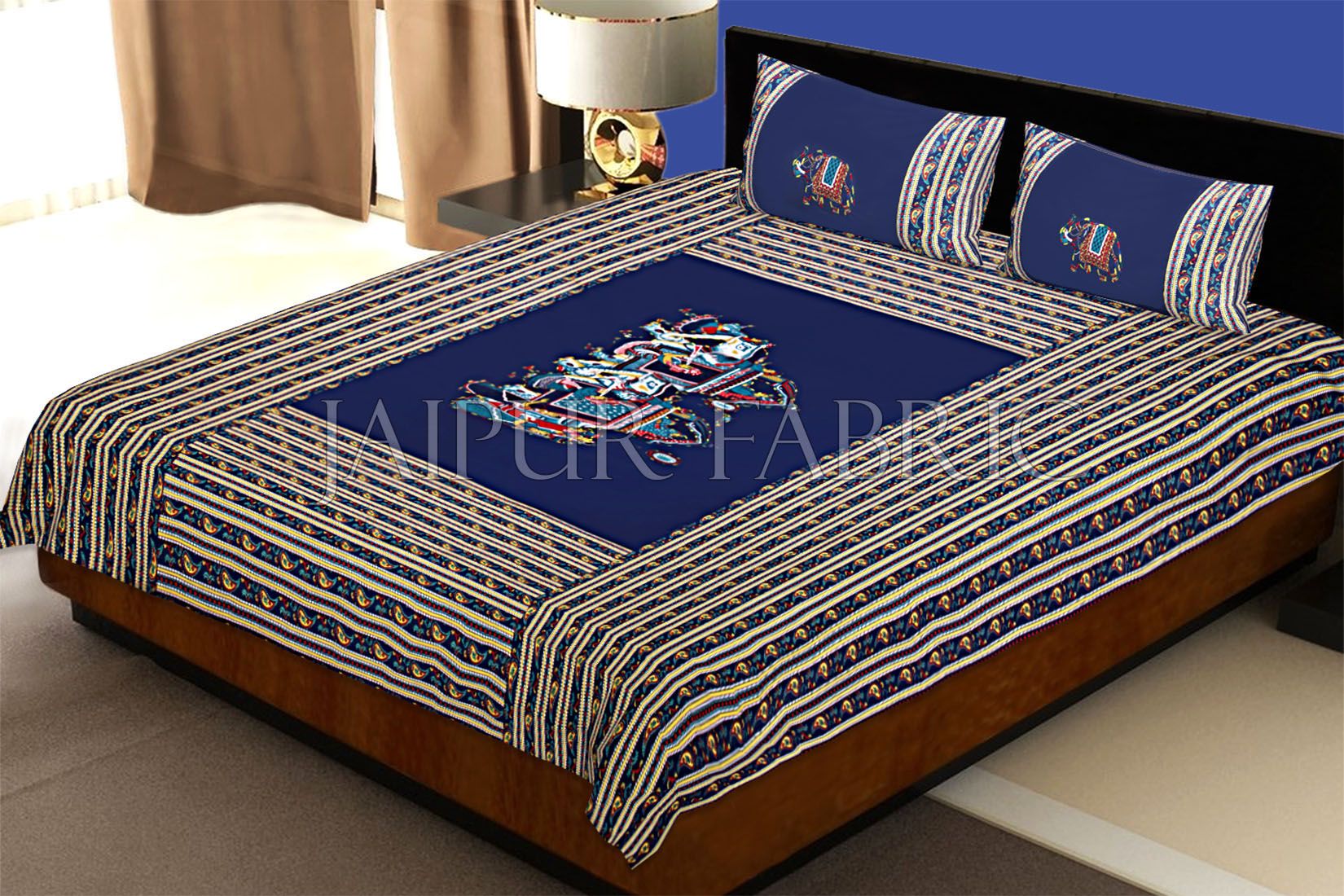 Blue Fat Wedding Embroidery Work Double Bed Sheet