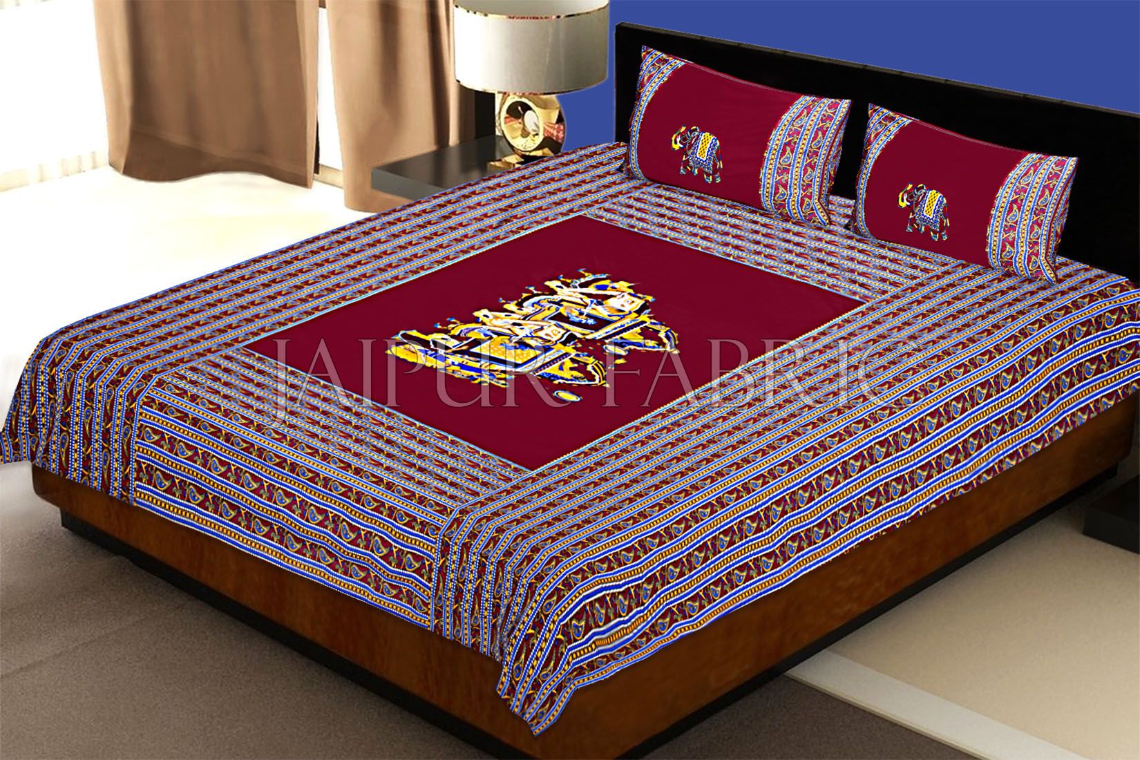Maroon Fat Wedding Embroidery Work Double Bed Sheet