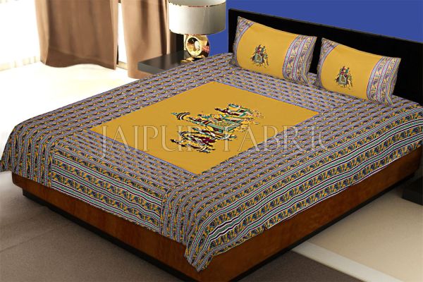 New Mustard traditional Army Applique patchwork double bed sheet