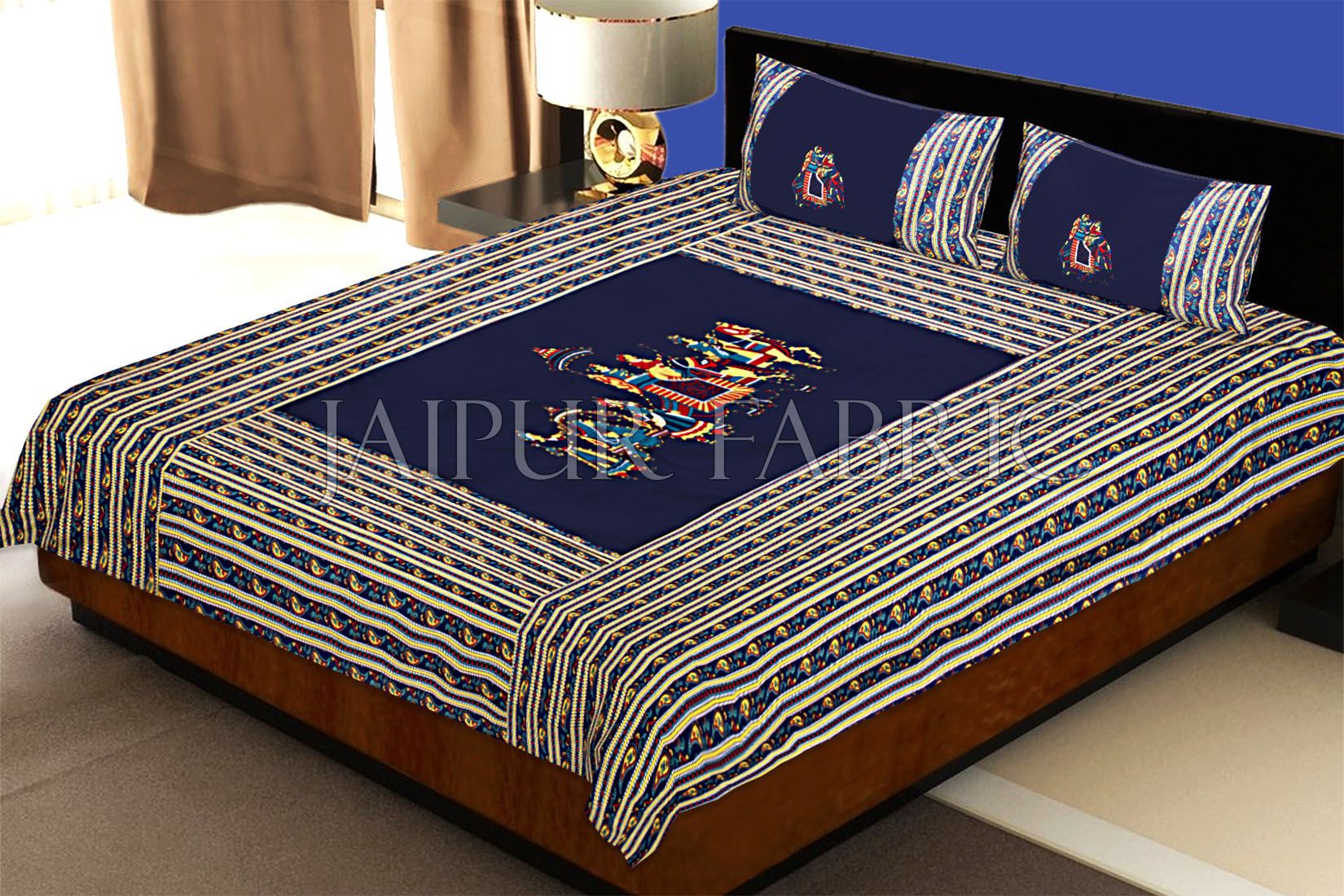 Blue traditional Army Applique patchwork double bed sheet