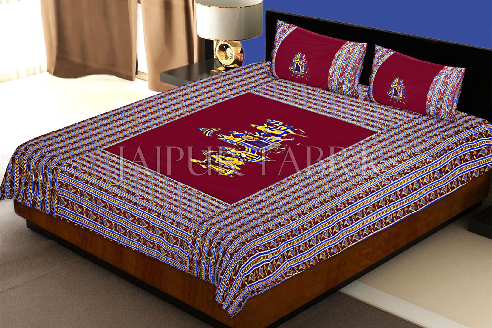 Maroon traditional Army Applique patchwork double bed sheet