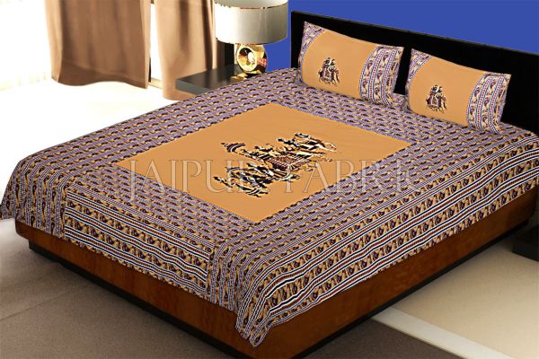 Brown traditional Army Applique patchwork double bed sheet