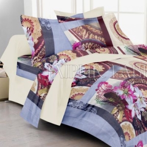 Grey Border Pink Floral Print Double Bed Sheet