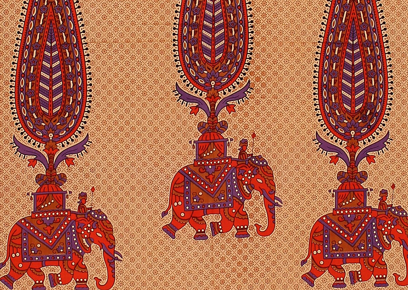 Orange Border Leaf With Elephant Print Fine Cotton Double Bed Sheet