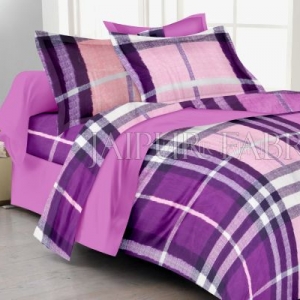 Purple And Pink Square Print Double Bed Sheet